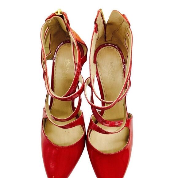 MICHAEL MICHAEL KORS Catia Red Pointed Toe Strappy Heels Patent Leather 7 4" - Picture 11 of 11